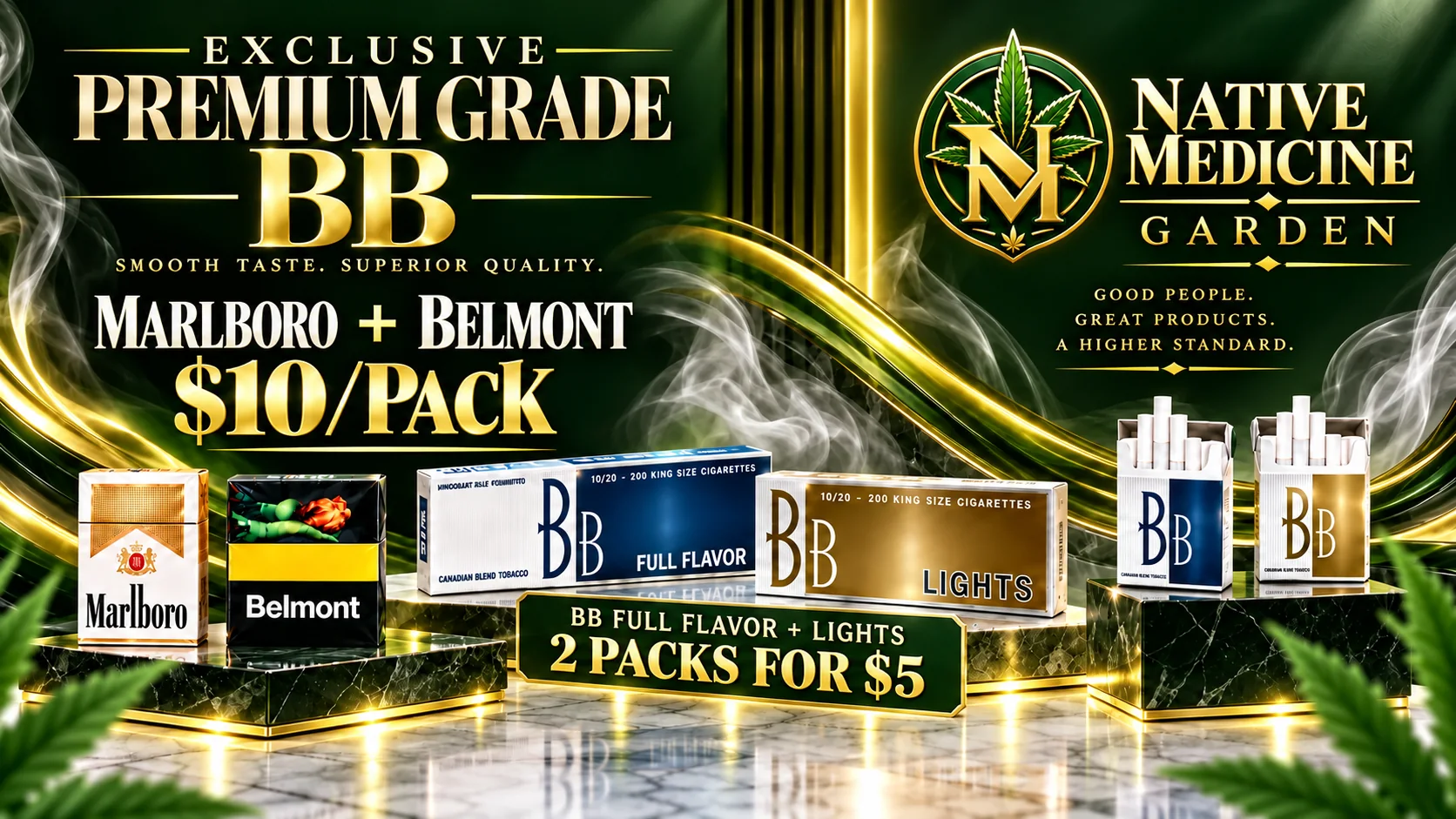 Native Medicine Garden in Gerrard & Bay — BB Full Flavor and Lights, Marlboro and Belmont premium cigarettes